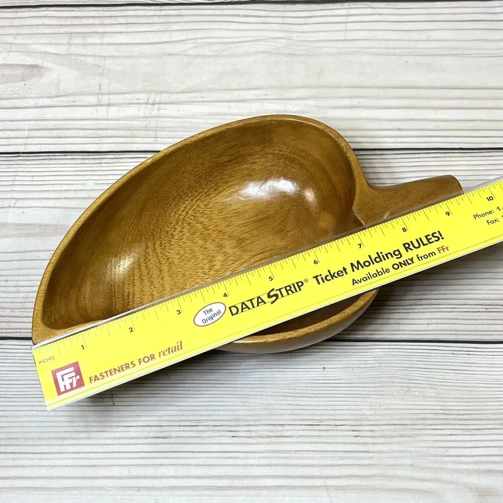 Vintage Wooden Leaf Shape Bowl Monkey Pod? 9.5” Nut Dish Acorn Wood Ladle Scoop￼